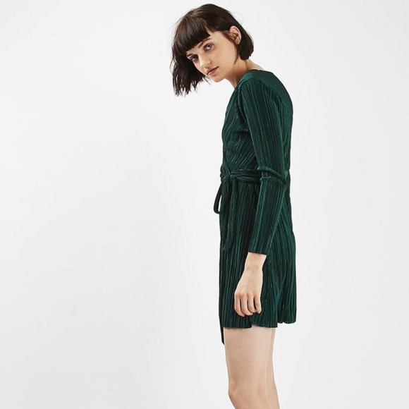 Topshop Green Pleated Dress - Picture 3 of 12